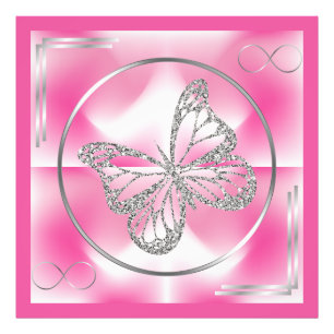 Borboleta rosa e prata e sinal infinito   Foto