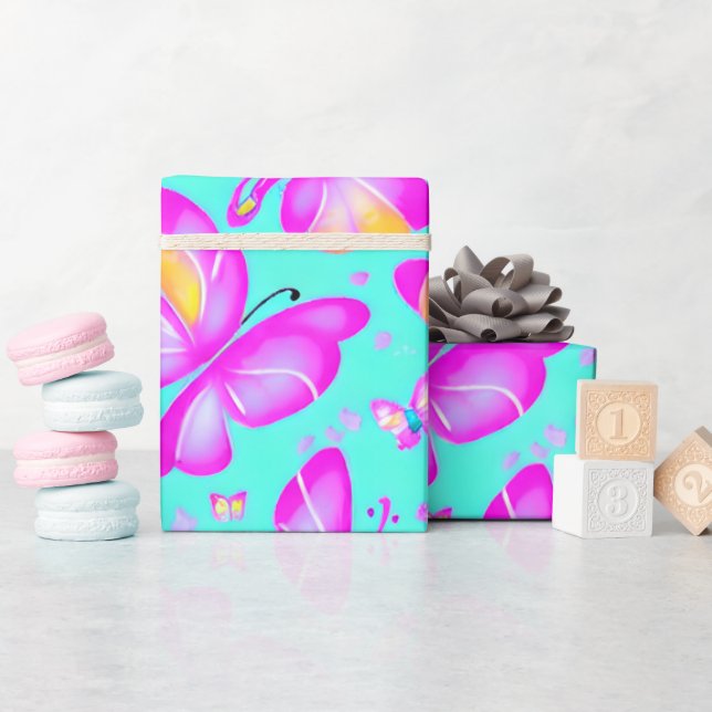 Borboleta rosa Papel de embrulho de Pastel Naturez (Chá de bebê)