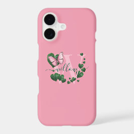 Borboleta Rosa Personalizada com Corações Verdes