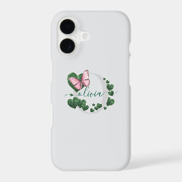 Borboleta Rosa Personalizada com Corações Verdes