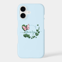 Borboleta Rosa Personalizada com Corações Verdes