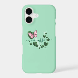Borboleta Rosa Personalizada com Corações Verdes