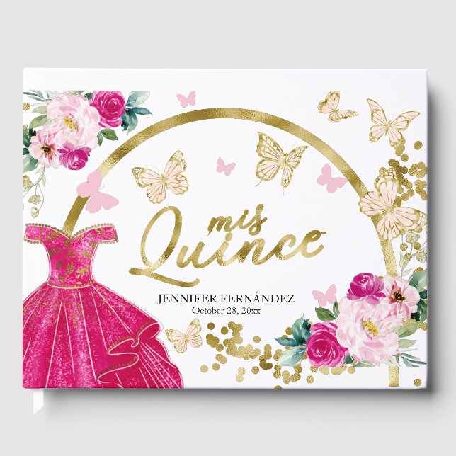 Borboleta Rosa Quente Vestida Quinceanera Livro Co (Frente)