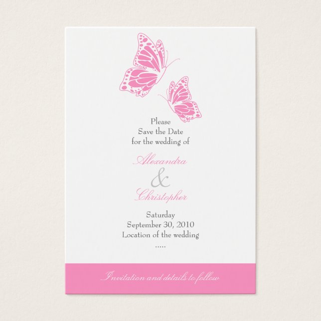 Borboleta Rosa Simples Salve A Data Casamento Mini (Frente)