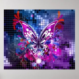 Borboleta roxa no poster 2 do fundo do mosaico