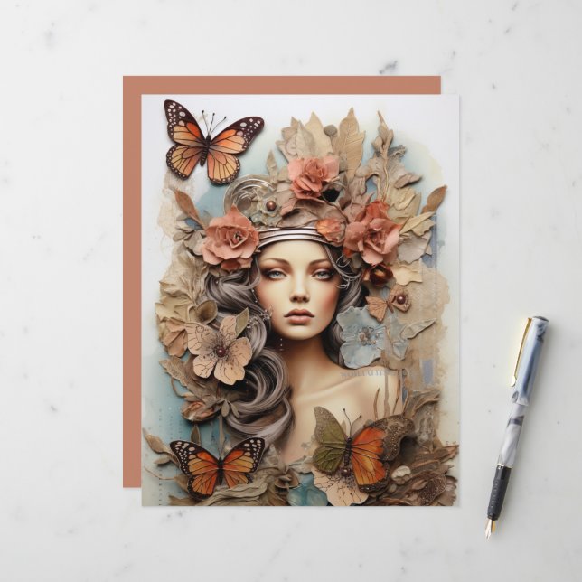 Borboleta Senhora com flores Página de Arte (Frente/Verso In Situ)