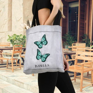 Borboleta Teal Floral Personalizada Tote Bag