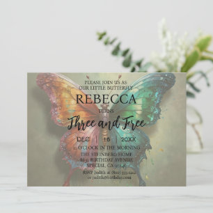 Borboleta Três e Convites de Aniversário Gratuitos