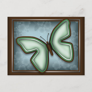 Borboleta Verde Elegante, Cartão Postal Azul e Mar