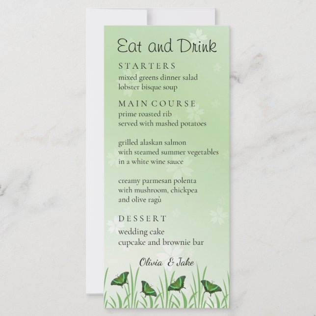 Borboleta verde em verde claro - cartão de menu (Frente)