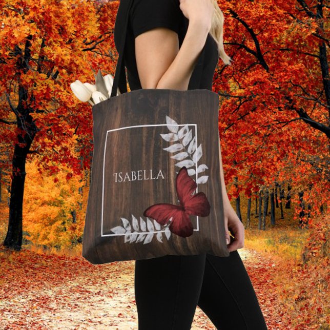 Borboleta Vermelha Russa Personalizada Tote Bag (Rustic Red Butterfly Personalized Tote Bag)