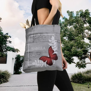 Borboleta Vermelha Rustic Personalizada Tote Bag