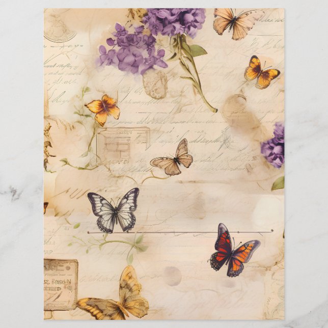 Borboleta Vitoriana e Papel Scrapbook Floral (Frente)