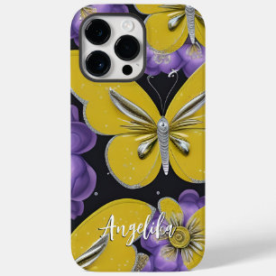 Borboletas amarelas personalizadas e flores roxas
