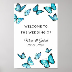 Borboletas azuis da aguarela que Wedding o poster