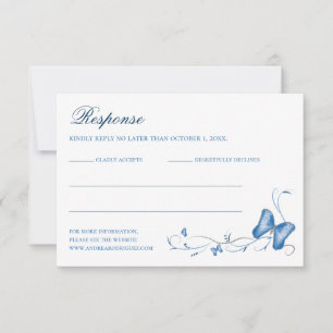 Borboletas Azuis e Suportes Quinceanera RSVP Card