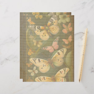 Borboletas Botânicas Vintage Papel Escrapbook
