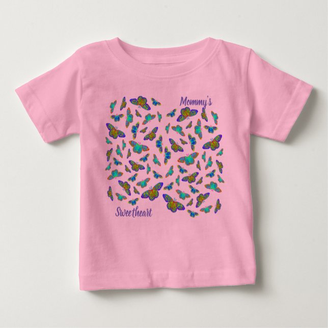 Borboletas coloridas em rosa-bebê - T-Shirt bebê (Frente)