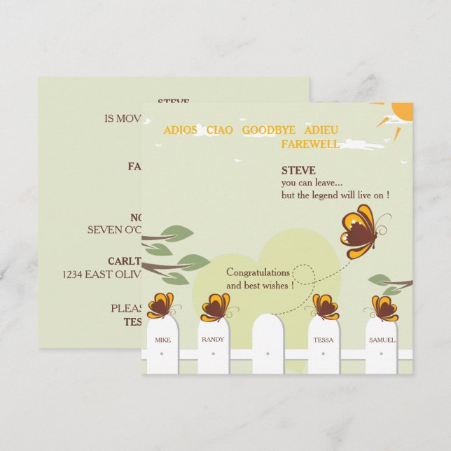 Borboletas Convite de festas de despedida (Frente/Verso)