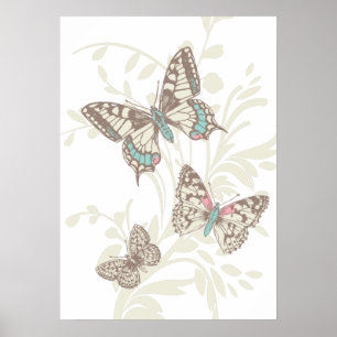 Borboletas da arte gráfica e poster floral