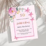 Borboletas de aranha floral cor-de-rosa Convite de<br><div class="desc">Um fundo cor-de-rosa com um arco. Decorados com um verde-floral,  rosa,  de cor verde,  verde-aquoso de eucalipto e borboletas. Personalize e adicione seu nome e detalhes da festa. Traseira: cor de fundo rosa dourada. 1 folha = 1 convite impresso de borda a borda.</div>