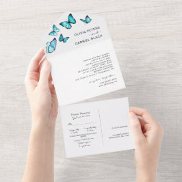 Borboletas de luxo azuis. Casamento aéreo elegante