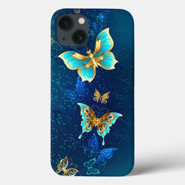 Borboletas de ouro em um fundo azul (Verso)