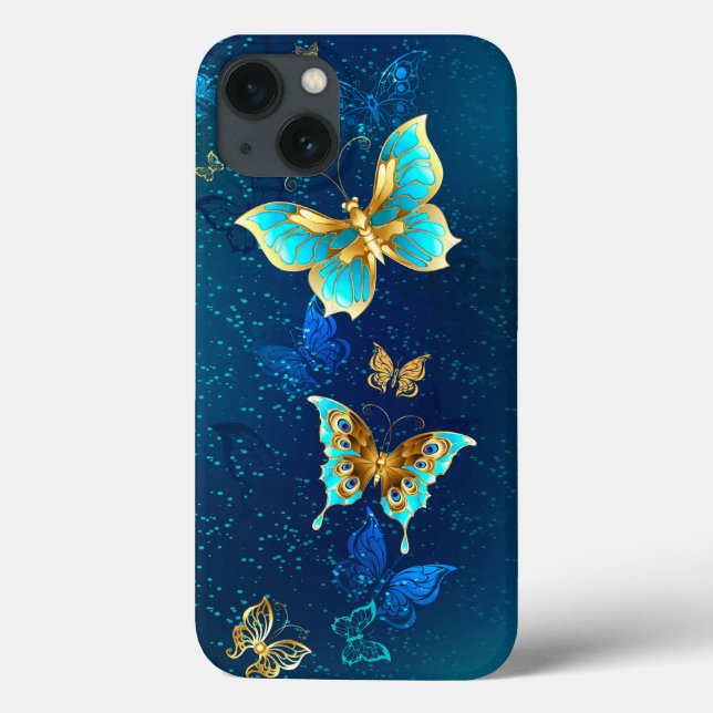 Borboletas de ouro em um fundo azul (Verso)