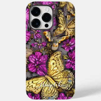 Borboletas Douradas Rosa e Roxo Nome Personalizado