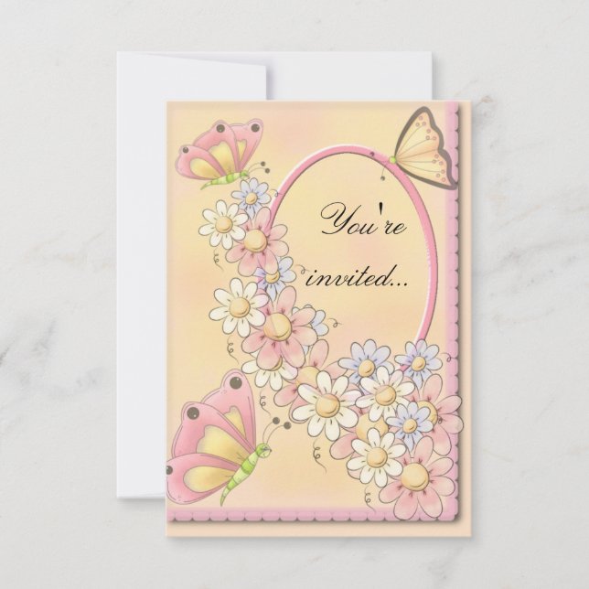 Borboletas e Daisy Flowers Convite (Frente)