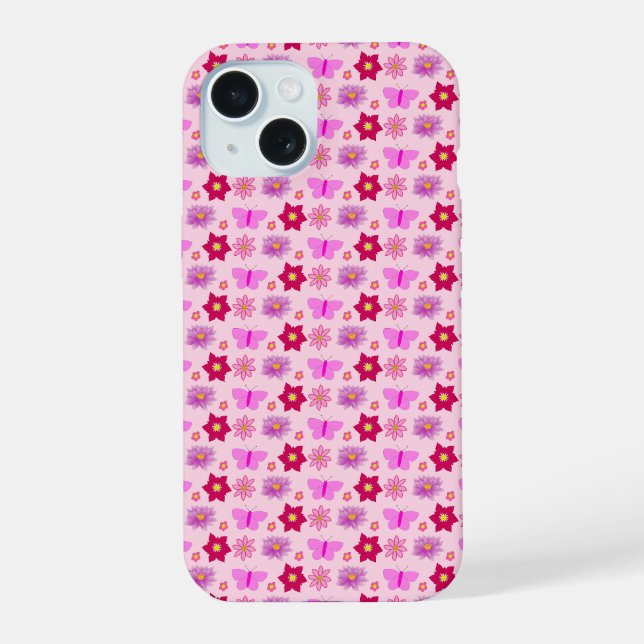 Borboletas e Flores Rosa Bebê Menina Padrão (Verso)