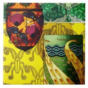 Borboletas e papagaios e Azulejo cerâmico de Peaco