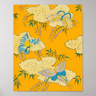 Borboletas em Flores Vintage Impressão japonês