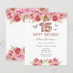 Borboletas Florais Feliz 15 de Aniversário