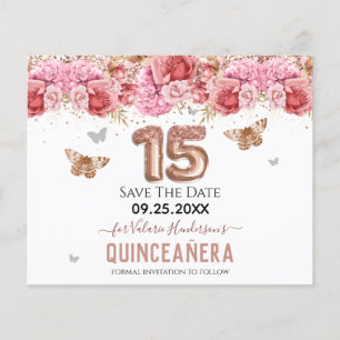 Borboletas Florais Rosa Quinceañera Salve a Data