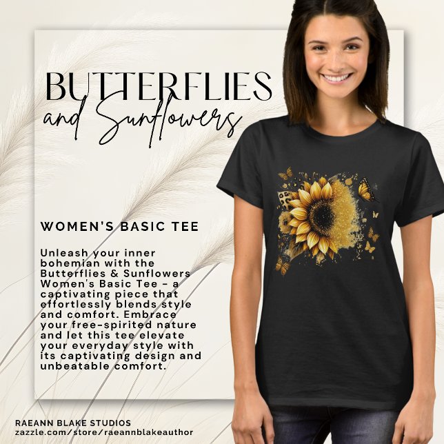 Borboletas & Girassóis Camiseta Básica Feminina (Criador carregado)