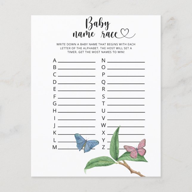 Borboletas - Jogo de corrida do nome do bebê (Frente)