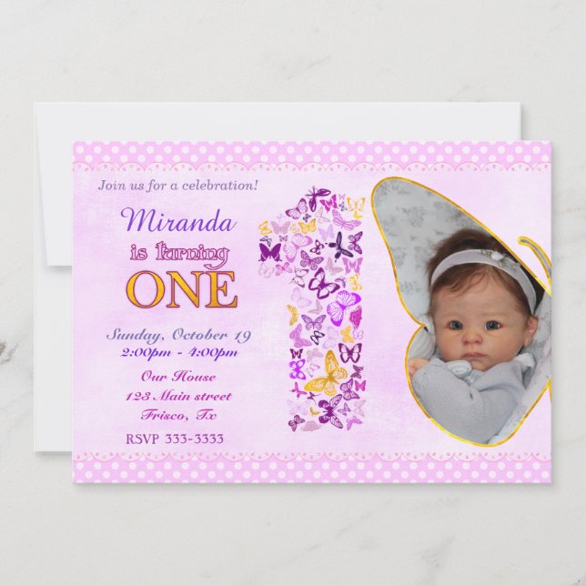 Borboletas Primeiro Convite de aniversário (Frente)