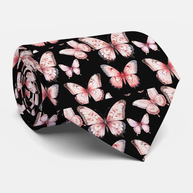 Borboletas Rosa em Gravata Preta (Rolled)