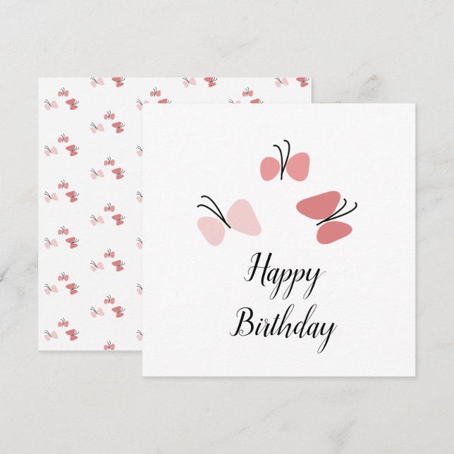 Borboletas Rosa Flutuantes Feliz Aniversário (Frente/Verso)