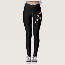 Borboletas Rosa Fofo Leggings Pretas | Mulheres Fo