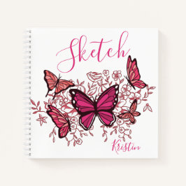 Borboletas Rosa Roxo Com Caderno de Esboço de Nome