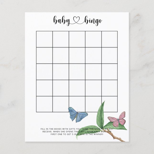 Borboletas Tropicais - Jogo de bingo para chá de b (Frente)