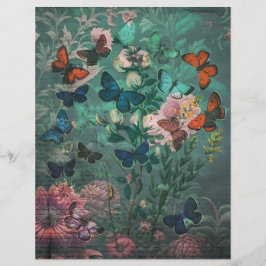 Borboletas Vintage e Flores Papel Azul Escrapbook