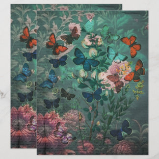 Borboletas Vintage e Flores Papel Azul Escrapbook