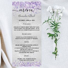 Borboletas violeta de prata do Menu Casamento