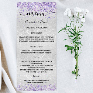 Borboletas violeta de prata do Menu Casamento