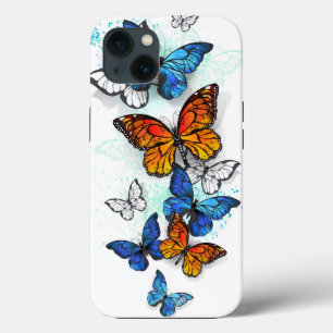 Borboletas voadoras Morpho e Monarca