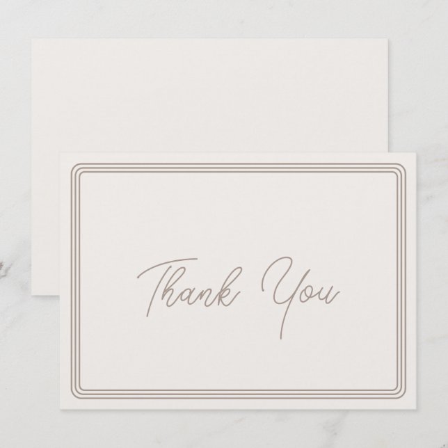 Borda bege castanho simples de cartões de agradeci (Frente/Verso)