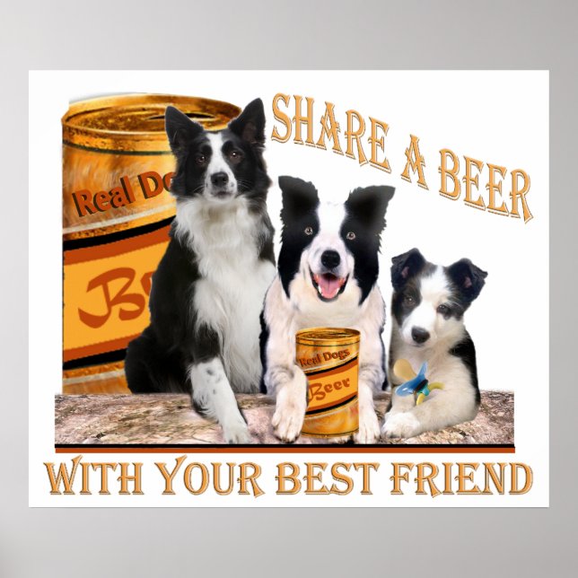 Borda Collie Compartilha Um Poster De Cerveja (Frente)